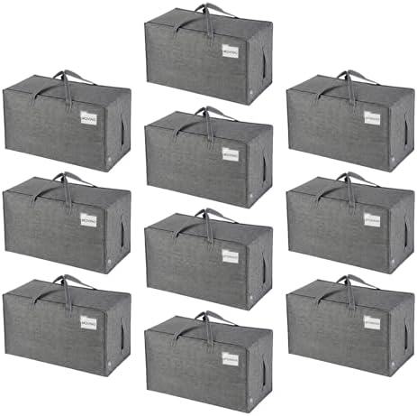 VENO 10 Pack Extra Large Heavy Duty Moving Bags with Wide Opening & Reinforced Handles, Reusable Storage Tote Bags with Strong Zippers for Clothes, College Dorm Essentials & Moving Supplies by Veno