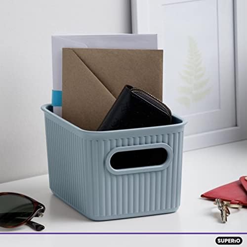 Superio Decorative Plastic Basket Open Home Storage Bins Organizer Baskets, Small, Blue (8 Pack) Container Boxes for Organizing Closet Storage Bins for Shelves Drawer Shelf, 1.5 Liter - Image 3
