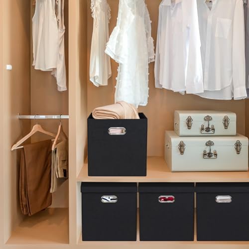 Storage Bins with Lids, Linen Fabric Boxes Organizer Containers with Lid Foldable Storage Box Basket for Closet, Shelves, Home, Office,12 x 12 x 12 Inch, 4 Pack, Black, AG3006-7 - Image 7
