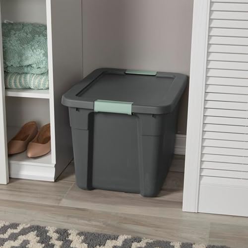 Sterilite 18 Pack Latch Tote, Stackable Plastic Storage Container, 12 Gallon, Gray/Green - Image 6