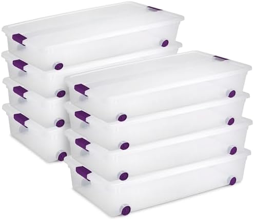 Sterilite 8-Pack 60 Quart ClearView Latch Box, Wheeled Underbed Organizer Bins with Latching Lids - Clear Plastic Organization Containers for Closet, Bedroom, Shelving Units and Everyday Home Storage by Sterilite