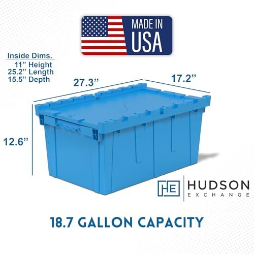 HE HUDSON EXCHANGE 27.3x17.2x12.6” (3 Pack, 18.7 Gallon) Tote with Attached Lid, Blue - Image 2