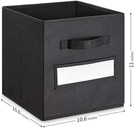 11 Inch Storage Cube,Storage bin,cube storage (Set of 10) Foldable Fabric Cube Storage Bins with 10 Labels Window Cards & a Pen,Baskets Containers for Shelves,Closet Organizers Box,Black - Image 3