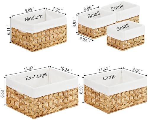 Vagusicc Wicker Storage Basket, 6 Pack Baskets for Organizing, Water Hyacinth Storage Basket, Rectangular Wicker Baskets for Storage Shelves, Cube Storage Bins For Closet/Clothes/Dresser - Image 2