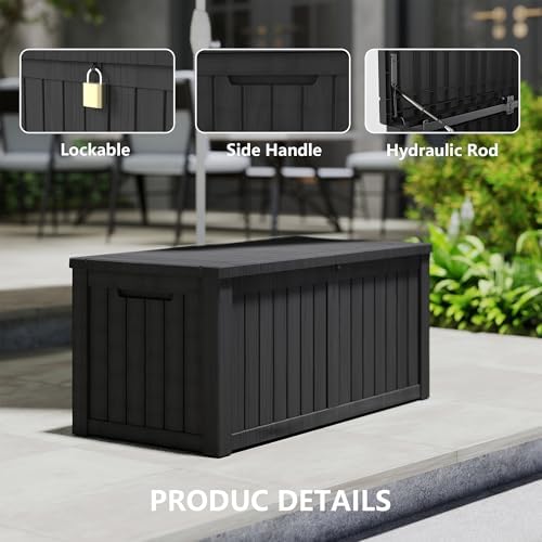 LAUSAINT HOME 230 Gallon Resin Deck Box, Package Delivery Box with Lockable Lid, Waterproof Outdoor Storage Box For Garden Tools, Patio Cushions(230 Gallon,Black) - Image 2