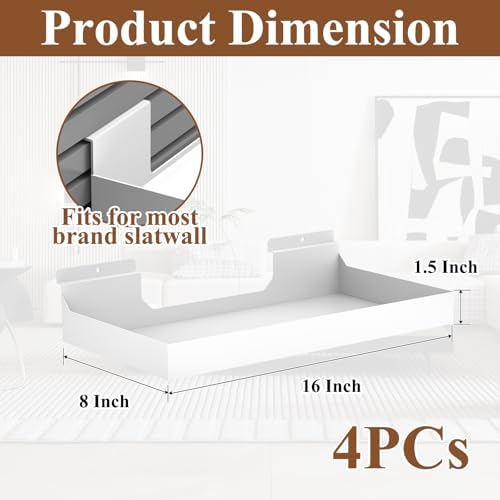 4 Pcs 16X8 Inch Slatwall Shelves, Heavy Duty Slatwall Baskets, Metal Slat Wall Shelves Accessories, Metal Retail Display for Storage and Organization, White - Image 2