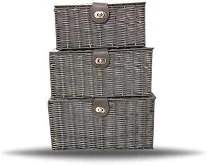 ARPAN Set of 3 Resin Woven Utility Storage Basket Box With Lid & Lock (Grey) - Image 4