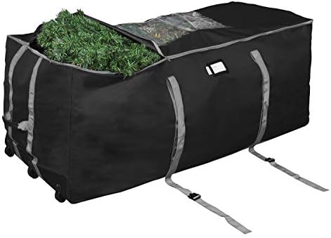 ProPik Rolling Christmas Tree Storage Bag, Fits Up to 9 Foot Tall Disassembled Trees, 25" X 25" X 60", Extra Large Heavy Duty Xmas Container with Wheels, Handles and Straps (Black) by ProPik
