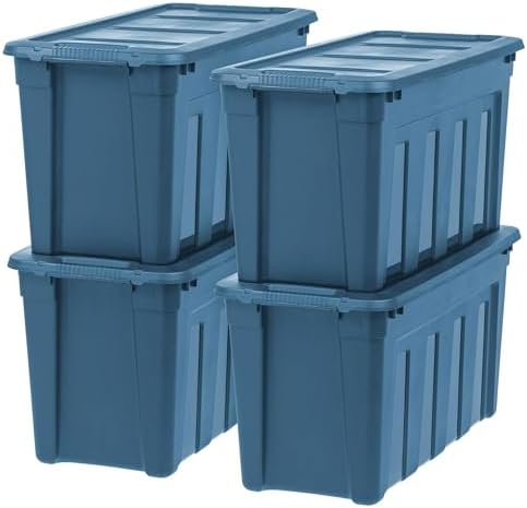 IRIS USA 31 Gallon Eco-Friendly Heavy Duty Storage Totes with Easy-Grip Handles, 8 Pack - Large Bins with Lids Garage Organizing Tubs, Durable Stackable Utility Containers, Made in USA - Navy - Image 2