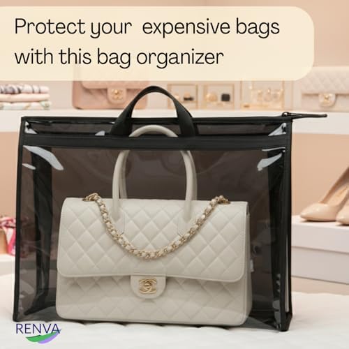 RENVA 4 PCS Foldable Hanging Handbag Organizer for Women | Transparent Purse Cover Storage Organizer for Wardrobe, Closet with Zipper Closure (Black, Purse Bag 4 Pcs) - Image 6