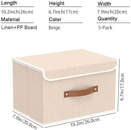 Yawinhe Collapsible Storage Boxes,Beige,10.2x7.9x6.7in,5-Pack - Image 5