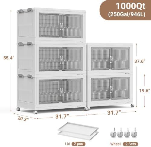 BROVIEW 1000Qt Stackable Storage Bins with Lid for Home Dorm, 5Pack White - Image 2