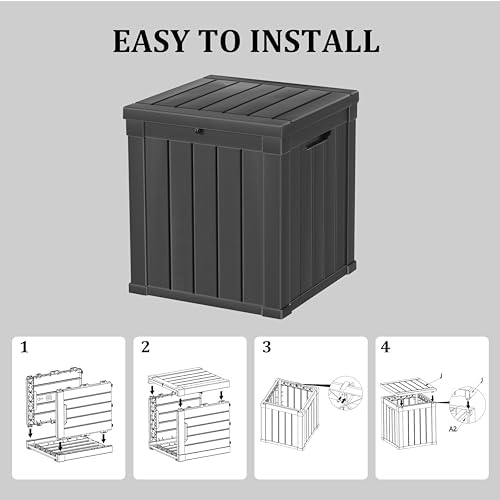 LAUSAINT HOME 50 Gallon Resin Deck Box, Package Delivery Box with Lockable Lid, Waterproof Outdoor Storage Box For Garden Tools, Patio Cushions(50 Gallon,Black) - Image 3