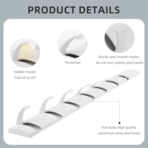 2 Pack Foldable Stylish Modern Hook Rack with 8 Hooks, Heavy Duty Metal Coat Rack, Metal Coat Hook Rail for Coat Hat Towel Purse Robes Mudroom Bathroom Entryway (White) - Image 5
