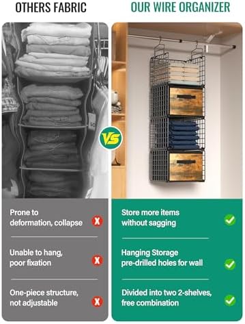 Hanging Closet Organizer with Drawers, 4 Tier Metal Closet Organizers and Storage with 4 Hanging Hooks 4 S-Hooks for Wardrobe Laundry Room, Wire Storage Shelf for Clothes Sweaters Pants (Black) - Image 4