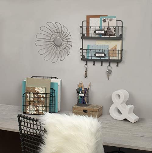 Spectrum Mail and Key Organizer for Wall, Vintage 2-Tier Mail Holder for Wall with 5 Key Hooks, Farmhouse Entryway Key and Mail Holder, Hanging Mail Organizer Rack for Letters Bills, Industrial Gray - Image 7