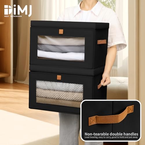 DIMJ Storage Bins with Lids - 6 Pack Large Fabric Closet Organizer with Window & Handles, Collapsible Decorative Storage Boxes for Shelves Under Bed, Books Clothes Blankets Sweaters Organization - Image 6