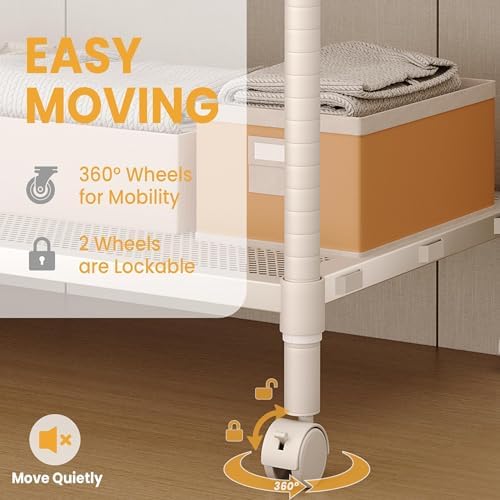 Rolling Clothing Rack Metal Wardrobe Rack 695LBS with Shelves White - Image 6