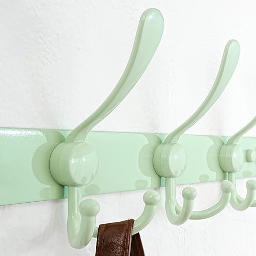 Dseap Coat Rack Wall Mount - 29.5” Long 8-Tri-Hooks Heavy Duty Coat Hanger Rail Wall Hooks for Hanging Coats Hats Clothing Clothes Purse Mudroom Entryway, Green - Image 2