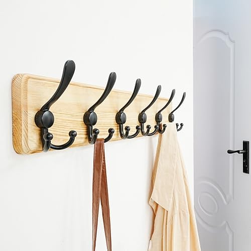 Dseap Coat Rack Wall Mounted - 24" Long 6 Tri Hooks, Heavy Duty Wooden Wall Coat Hanger Coat Hook for Clothes Hat Jacket Clothing, Weathered Light Natural and Black - Image 7
