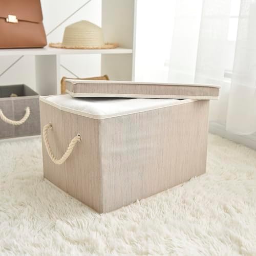 2 Pack Large Storage Baskets for Shelves | Fabric Closet Organizers and Storage Bins with Lids Home Organization | Decorative Collapsible Baskets for Organizing Clothes 16.3"x 12"x 10.24" - Image 2