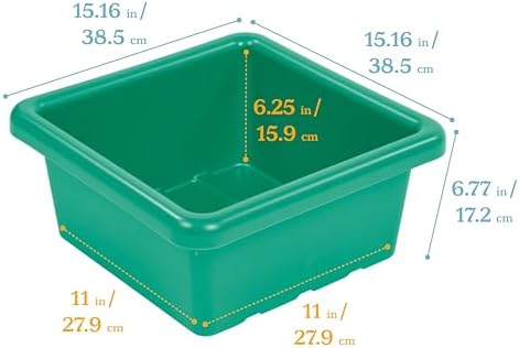 ECR4Kids Stackable Square Bins with Non-Snap Lids, Multipurpose Organization, Emerald, 2-Pack - Image 2