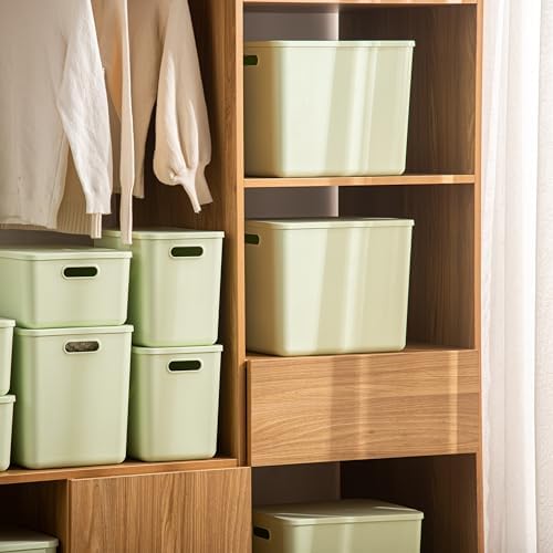 10 pack large plastic White storage bins with Lids, Toy Box Chest with Handle，Organizer Containers Baskets for Baby,Nursery，Shelves，Playroom, Bedroom，Office,Closet，home (Light Green, 5XL+5S) - Image 5