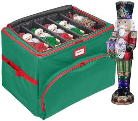 Christmas Nutcracker and Figurine Collectible Storage Box - Holds Up to 72 Ornaments 4” x 4” - Top Adjustable Compartments for Figurines, Nutcrackers, etc - Heavy Duty 600D/ Inside PVC Material, Green by HOLDN%E2%80%99STORAGE