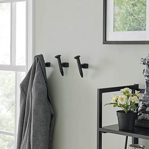 Cast Iron Industrial Railway Nail-Head Decorative Wall Hook (Set of 6) | for Towels, Bags, Purses, Coats, Jackets, Scarves, Hats, Robes | Use in Entryway, Bedroom, Hallway, Bathroom, Kitchen - Black - Image 2