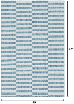 Unique Loom Outdoor Striped Collection Area Rug - Striped (4' 1" x 6' 1" Rectangle, Light Aqua/Ivory) - Image 2