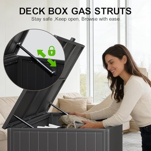 250 Gallon Metal Large Outdoor Deck Box with 4 Wheels, Black - Image 4