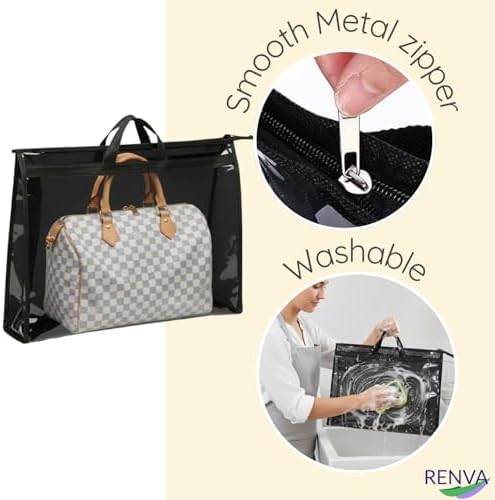 RENVA 4 PCS Foldable Hanging Handbag Organizer for Women | Transparent Purse Cover Storage Organizer for Wardrobe, Closet with Zipper Closure (Black, Purse Bag 4 Pcs) - Image 3