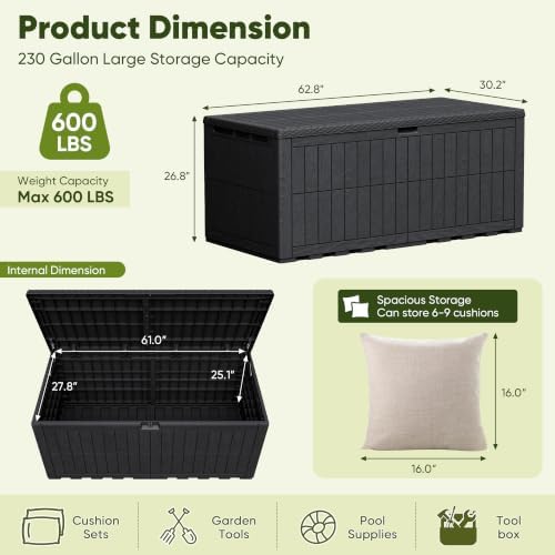 Devoko 230 Gallon Deck Box Resin Outdoor Storage Box Waterproof - Image 7