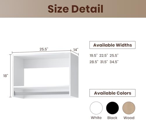 ROOMTEC 25.5" Tall Hanging Closet Unit, Modular Closet System with Hanging Rod, Wardrobe Organizer for Bedroom or Walk-in Closet, Wall Mounted, Customizable Clothes Storage Unit, White - Image 2