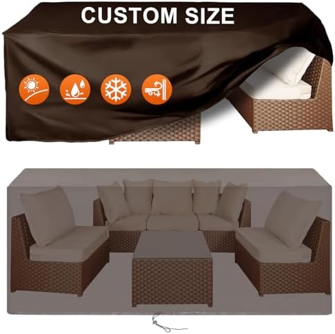 Patio Furniture Cover Rectangle 60"(L) x 56"(W) x 32"(H), Custom Heavy Duty 420D Waterproof Outdoor Cover with Drawstring & Buckles for Table Chair Garden, Coffee by Cisvio