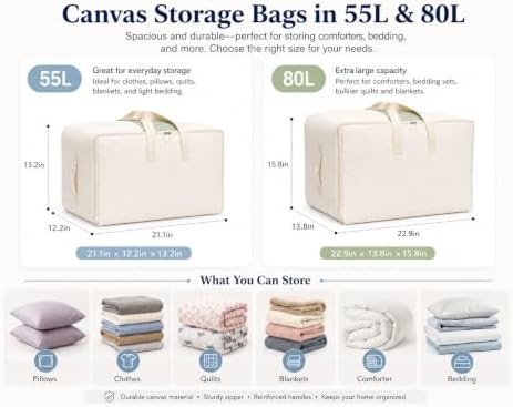 DoYiKe Soft Large Canvas Comforter Storage Bags with Four Carrying Handles and Clear Window, Closet Organizer for Clothing, Blankets Sheets Pillows and Bedding, 80L, 6 Pack, White - Image 2