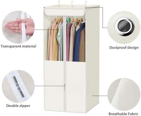 Univivi Garment Bags for Hanging Clothes, Cloth Bag 40 In, 2 PCS, Beige - Image 5