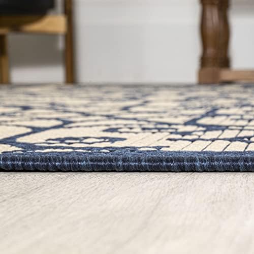 Eyely Filigree Weave Runner Rug 2X10 Navy/Beige, Indoor Outdoor Rug - Image 6