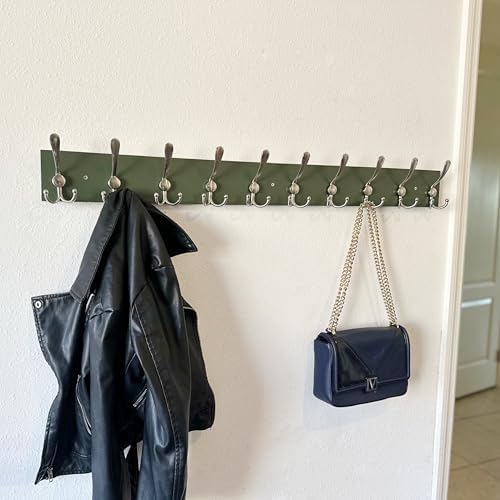 SKOLOO Creations Forest Green Solid Wood Wall Mounted Coat Rack, 10 Hooks, 38-1/8" Long - Kitchen, Mudroom, Entryway, Bathroom - Includes Mounting Hardware, Wall Coat Hanger, Towel Rack, Pack of 2 - Image 5