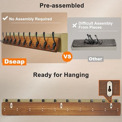 Dseap Coat Rack Wall - Heavy-Duty 38-1/4" Long, with Reinforced 10 Custom Tri-Hooks, Solid Wood Wall Hanger for Coats Hat Jackets - Rustic Farmhouse Entryway Hallway Storage, Weathered Green & Black - Image 5
