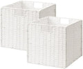 StorageWorks 13 inch Wicker Storage Baskets, White Wicker Baskets, Foldable by StorageWorks