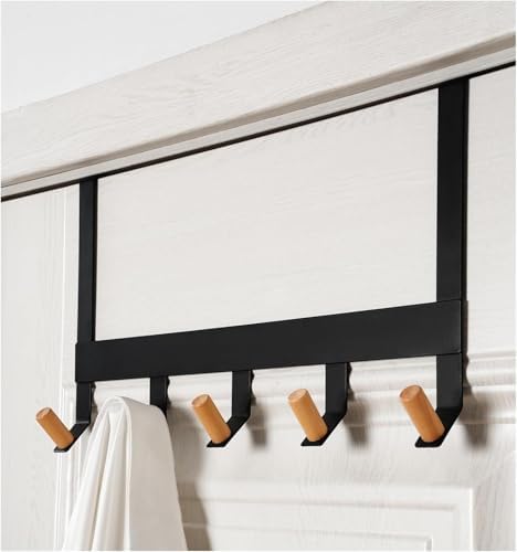 A&M Shops Over The Door Hanger - Heavy Duty Metal Door Hanger with Lotus Wood Tip for Bathroom & Bedroom - Coat Rack Organizer with 5 Stylish Towel Hooks for Door, Clothes & Bags - Black - Pack of 2 by Unknown