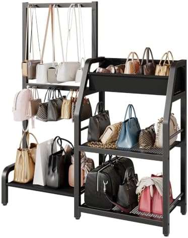 HavenlyYouth Purse Storage Organizer for Closet, 3-Tier Iron Purse Rack, Multiple Purse Hooks for Bag Organizer, Large Capacity Handbag Storage Rack for Home, Living Room, Black by HAVENLYYOUTH