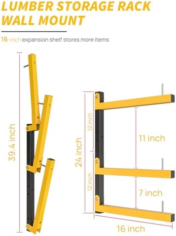 Lumber Rack Wall Mount Storage Racks Folding Wood Organizer Heavy Duty Shelf Brackets With 9-Level 1080 Lbs Capacity Yellow Metal Utility Racks Garage Wall Shelving for Indoor and Outdoor Use (6 Pack) - Image 2