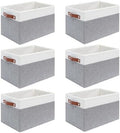6 Pack Large Fabric Storage Baskets with Handles (White with Grey,15" L*13" W*13" H) by Unknown