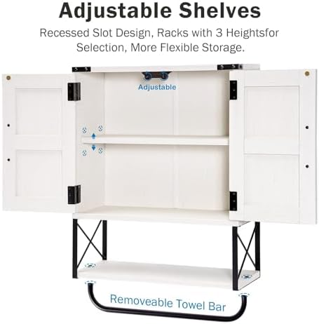 RUSTOWN Farmhouse Medicine Cabinet with 2 Barn Door & Towel Bar Rack - Image 6
