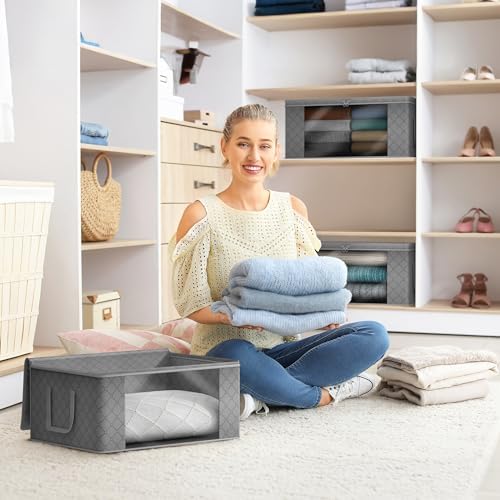 Sorbus Medium Clothes Storage Bags - Foldable Blanket Storage Bins for Organizing Bedroom, Closet, Clothing, Comforter, Organization with Clear Window, Lids and Carry Handles - Set of 8 - Image 5