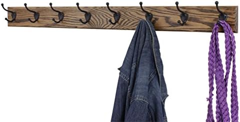 Oak Coat Rack with Oil Rubbed Bronze Hat & Coat Style Hooks (Walnut, 52" x 3.5" with 10 Hooks) - Image 2
