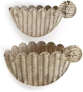 2pcs woven wall baskets,Natural rattan weaving,scalloped wall basket,hanging basket,16" x 10" x 7"In & 14" x 8" x 6"In - Image 6