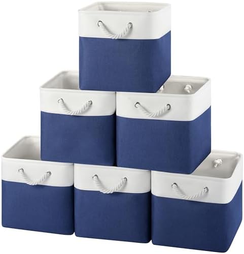 12x12 Inch Fabric Cube Storage Bins with Cotton Rope Handle 6-Pack by HUZNXVY